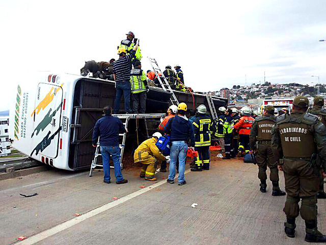 Bus que trasladaba escolares vuelca en Talcahuano Bus que trasladaba escolares vuelca en Talcahuano