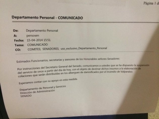 Funcionarios del Senado a dieta: suspenden servicio de once para destinar insumos a damnificados en Valparaíso
