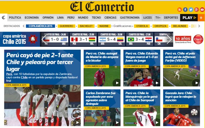 Prensa peruana: «Perú perdió de pie ante Chile» Prensa peruana: