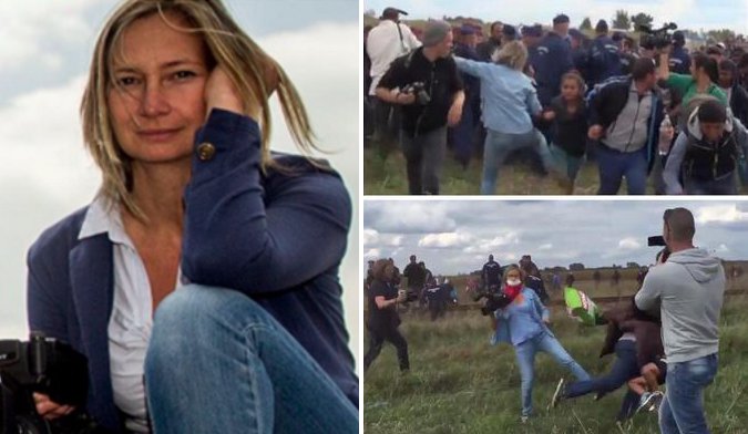 Despiden a reportera húngara que pateó a refugiados cuando huían