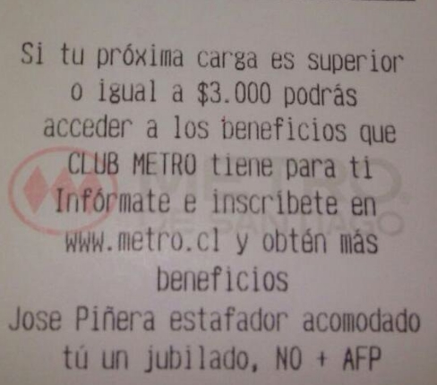 Insólitas boletas de Metro de Santiago que protestan contra las AFP