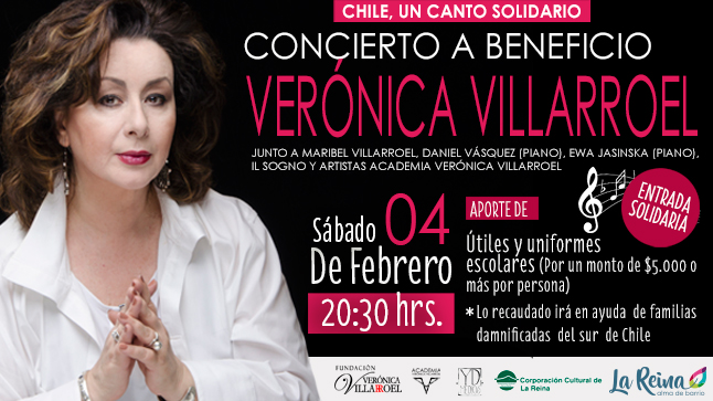 Concierto solidario con soprano Verónica Villarroel en Centro Cultural Vicente Bianchi Concierto solidario con soprano Verónica Villarroel en Centro Cultural Vicente Bianchi