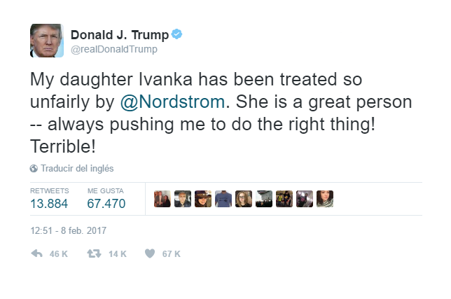 Nuevo berrinche de Trump en Twitter luego de que la cadena Nordstrom retirara la línea de ropa de su hija