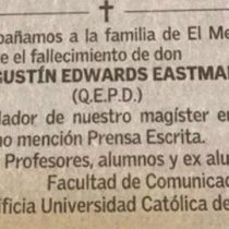 Obituario de Agustín Edwards publicado en El Mercurio genera polémica al interior de la Facultad de Comunicaciones UC