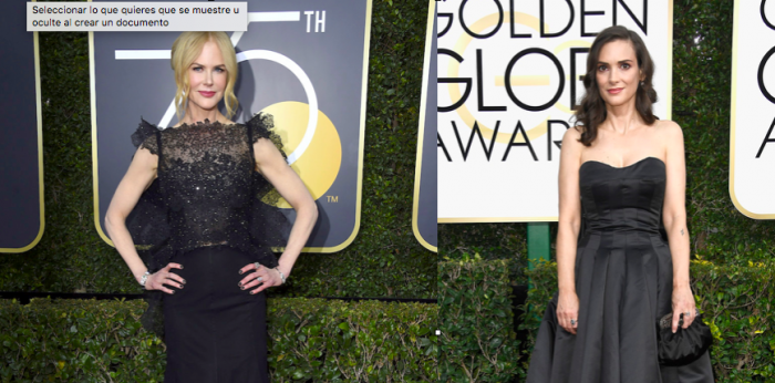 Nicole Kidman y Winona Ryder en la alfombra roja de los Globos de Oro 2018 Nicole Kidman y Winona Ryder en la alfombra roja de los Globos de Oro 2018
