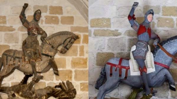 Un nuevo Eccehomo: profesora de manualidades «restaura» una escultura de San Jorge del s.XVI