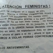 «Paro ridículo y sin sentido»: Los panfletos que amenazan al movimiento feminista en la USACH