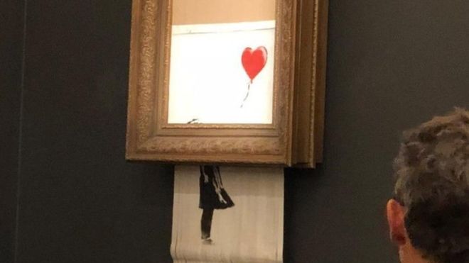 Banksy admite que la autodestrucción de su obra no salió según lo planeado Banksy admite que la autodestrucción de su obra no salió según lo planeado