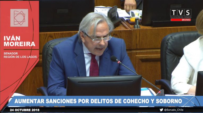 Incluso con el voto de Iván Moreira, el Senado aprueba proyecto anticorrupción que eleva las sanciones por cohecho y soborno
