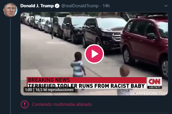 Twitter etiqueta un video compartido por Trump como “manipulado” Twitter etiqueta un video compartido por Trump como