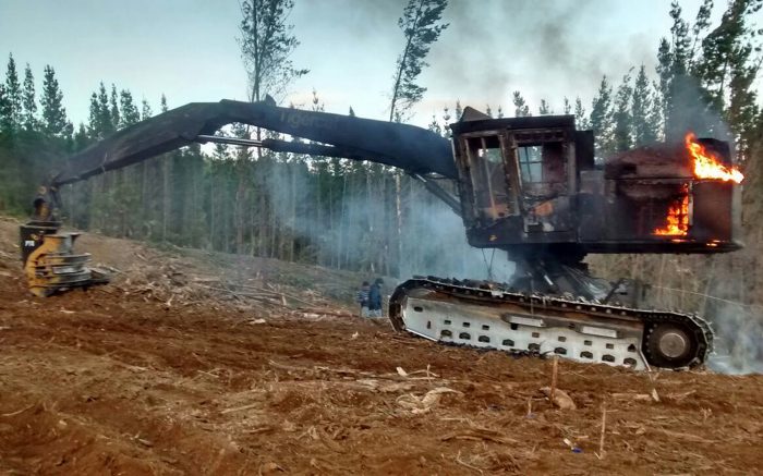 Encapuchados quemaron cinco máquinas en predio forestal en Galvarino Encapuchados quemaron cinco máquinas en predio forestal en Galvarino
