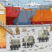 Ilustrador Marcelo Escobar recuerda Ley de Pesca en dibujo sobre proceso constituyente