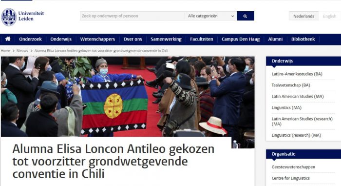 El reconocimiento de la Universidad de Leiden a la “Alumna Elisa Loncon Antileo” El reconocimiento de la Universidad de Leiden a la “Alumna Elisa Loncon Antileo”
